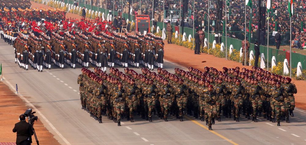 Soldiers march during India's Republic Day parade in New Delhi, India, January 26, 2020. REUTERS/Altaf Hussain
