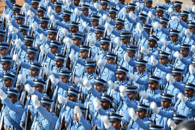  Indian Air Force (IAF) contingent marches during the 71st Republic Day Parade at Rajpath, in New Delhi, Sunday, Jan. 26, 2020. (PTI Photo/Arun Sharma) (PTI1_26_2020_000158B)