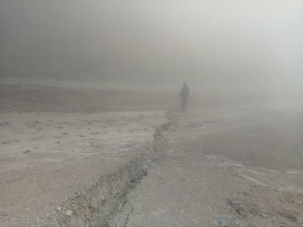 A big fissure was observed at the Chungtia-Mekuli portion of NH 702(D) or Mokokchung-Mariani Road on April 24.  (Photo Courtesy: EE, PWD (NH), Mokokchung Division)