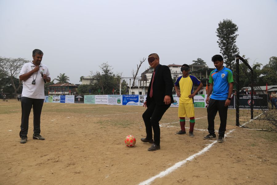Colo mero, Nagaland state football coach kick off during Nagaland Blind Football Demo/training camp Inauguration at Don Bosco Hr Sec School Ground on February 15. (Morung Photo by Soreishim Mahong)
