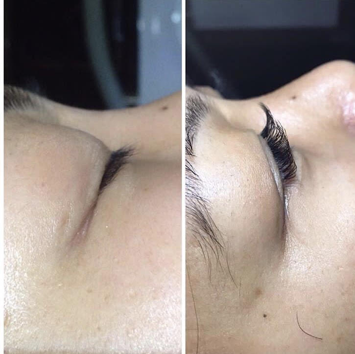 Before and after correcting the eyelashes on a client.