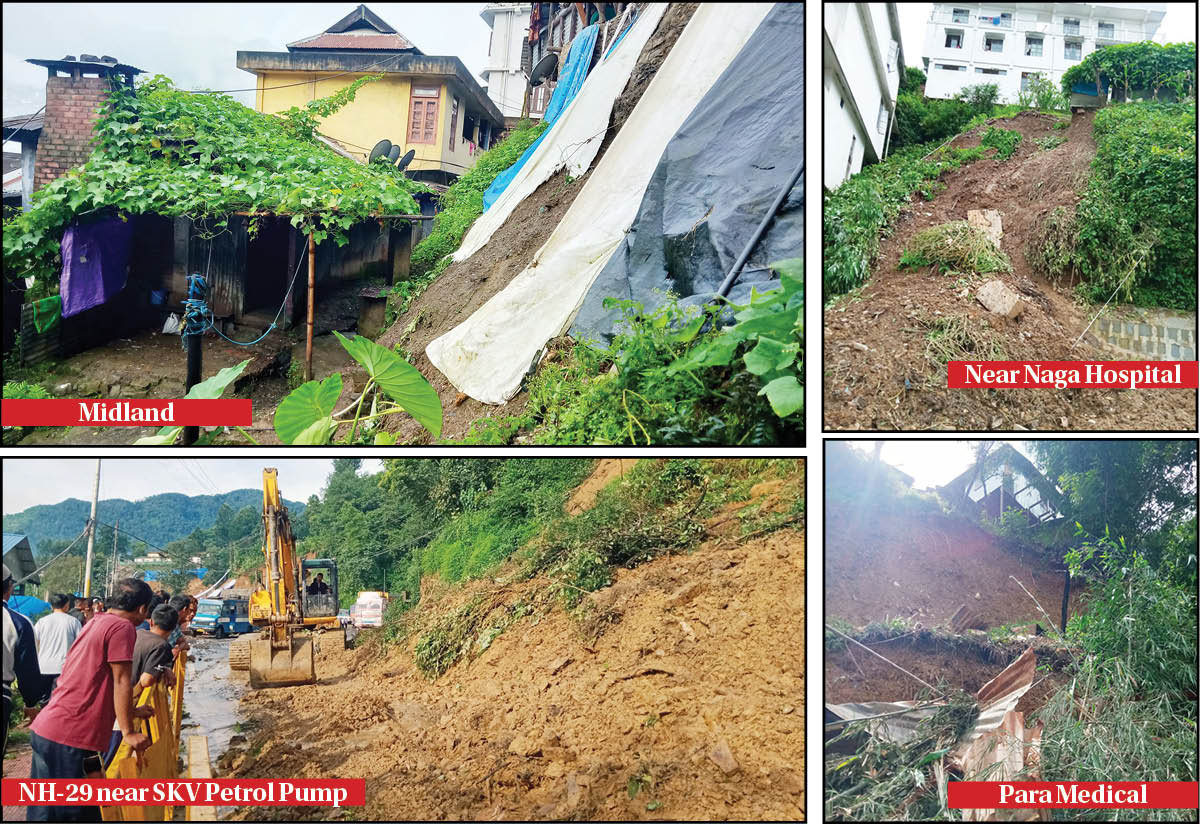 Incessant rains caused havoc in Kohima today as several areas of the state capital witnessed landslides. The affected areas included stretches of the National Highway connecting Kohima and Dimapur, Midland, Para Medical and the Naga Hospital area. (Morung Photos) 