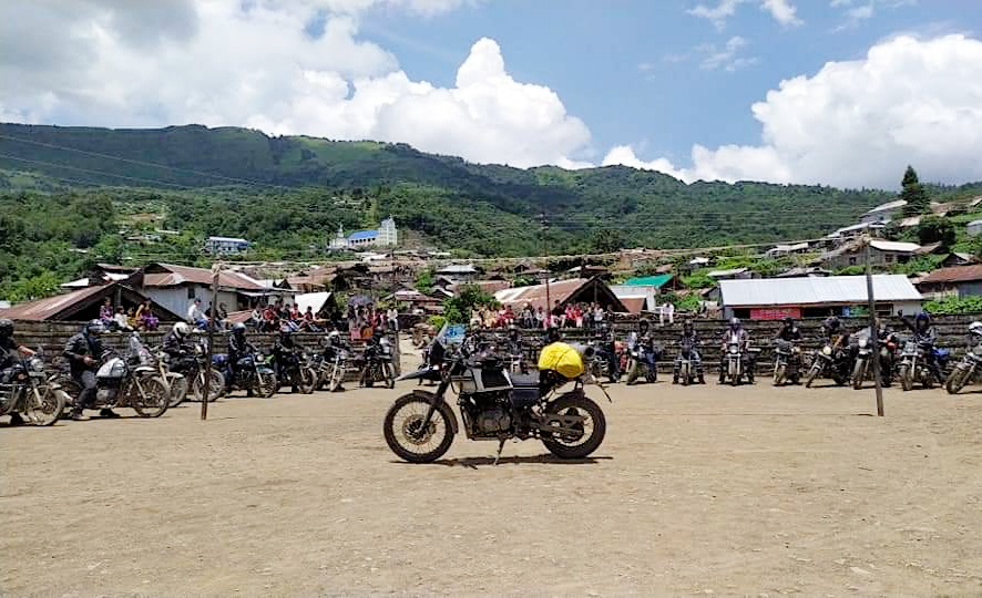 The motorcycle of late KK Paul Rutsa, founder of NMC, parked in front of 'Naga Chiefs'. (Photo Courtesy: Nagaland Motorcycle Club) 