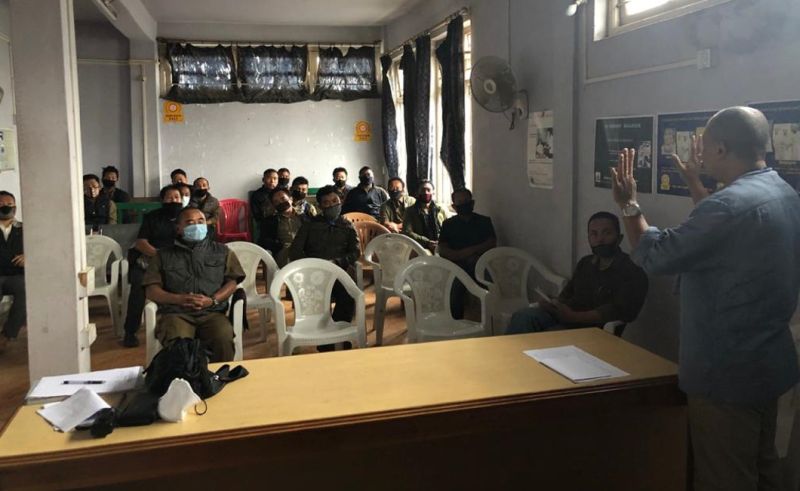 A basic training for drivers and conductors of the Nagaland State Transport (NST), organised by the Office of Chief Medical Officer, Kohima was held in its conference hall on May 2. The training was conducted for the NST drivers and conductors who have been detailed to perform emergency COVID-19 duties. Dr. Rupert DIO Kohima as the resource person enlightened the drivers and conductors on the basic safety measures with proper guidelines and protocols of COVID-19 to be followed while performing their duties. During the training, Personal Protective Equipment (PPE) were also distributed to all the personnel for safety measures. Station Superintendent, Kevilhoutuo Sekhose and Yard Master, Kekhriengutuo from NST department attended the training along with the drivers and conductors. (DIPR Photo) 