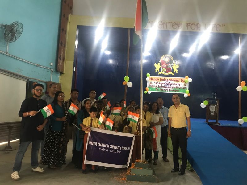 Dimapur Chamber of Commerce & Industries (DCCI) President and members celebrated Independence Day with the students of Spastic Society at St. Mary Higher Secondary School auditorium. The President unfurled the National flag and distributed food and snacks to the students. (Photo Courtesy: DCCI)