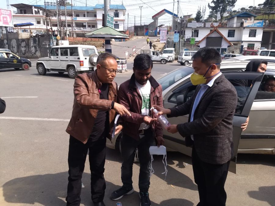 Kohima dental fraternity provides hand sanitizer during the observance of World Oral Health Day in Kohima on March 20. 