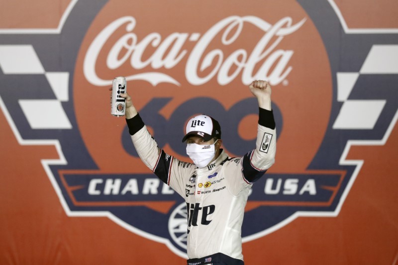 NASCAR Cup Series driver Brad Keselowski (2) celebrates winning the Coca-Cola 600 at Charlotte Motor Speedway on May 24. Credit: Gerry Broome/Pool Photo via USA TODAY Network