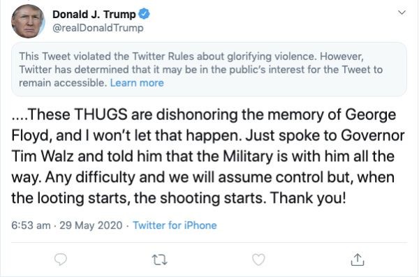 A screenshot of a tweet by U.S President Donald Trump posted on May 29, 2020. (Twitter/@realDonaldTrump via REUTERS)
