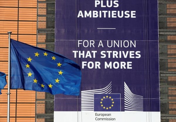 European Union flags fly outside the European Commission headquarters in Brussels, Belgium on December 19, 2019. (REUTERS File Photo)