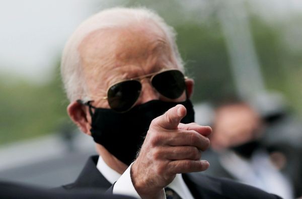 Democratic U.S. presidential candidate and former Vice President Joe Biden is seen at War Memorial Plaza during Memorial Day, amid the outbreak of the coronavirus disease (COVID-19), in New Castle, Delaware, US on May 25, 2020. (REUTERS File Photo)