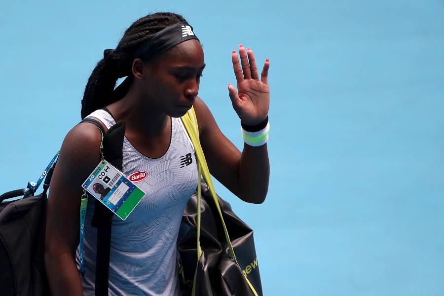 Cori Gauff of the US acknowledges spectators as she walks off court after losing her match against Sofia Kenin of the US. (Reuters Photo)