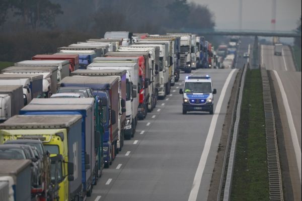 A lorry traffic jam is seen near the German-Polish border in Frankfurt/Oder during the spread of coronavirus disease (COVID-19) in Germany on March 19, 2020. (REUTERS File Photo)
