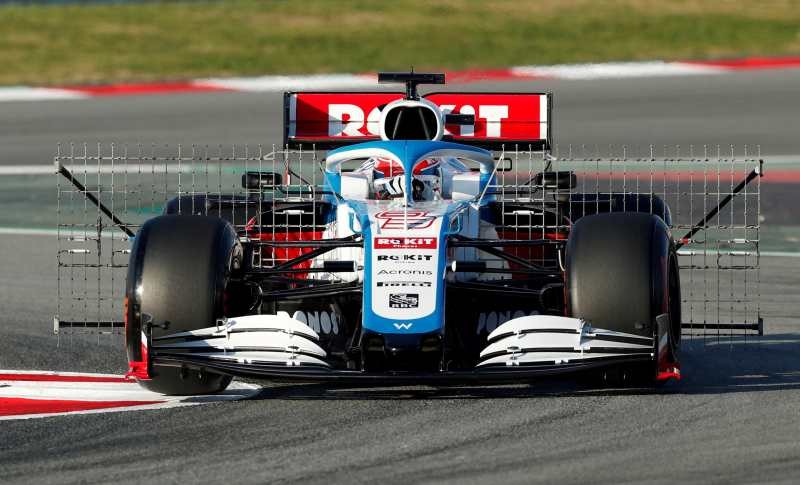 FILE PHOTO: Formula One F1 - Pre Season Testing - Circuit de Barcelona-Catalunya, Barcelona, Spain - February 19, 2020 Williams' George Russell in action with aero rakes attached to the car during testing REUTERS/Albert Gea/File Photo