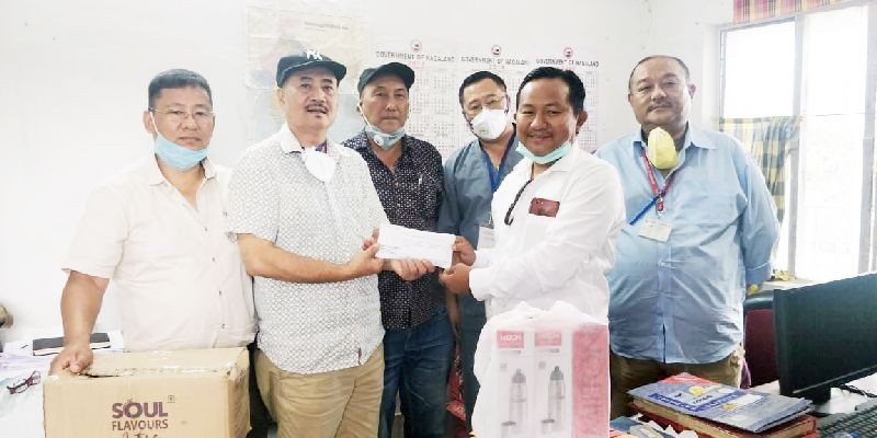 Nagaland Warriors members’ handing over the cash and materials to the COVID-19 Hospital Dimapur on June 29.