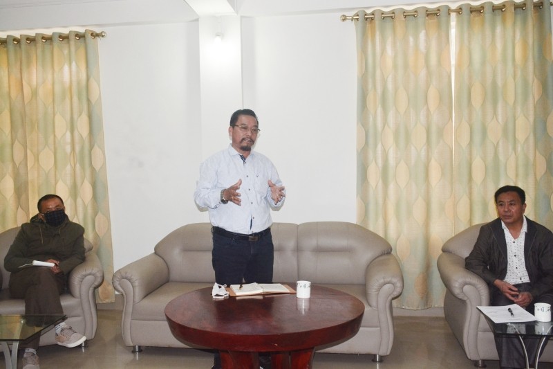 Advisor Khehovi Yeptho during the meeting held with DTF and ZCMC at Deputy Commissioner's residence on June 27. (DIPR Photo)