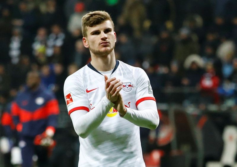 FILE PHOTO: Soccer Football - Bundesliga - Eintracht Frankfurt v RB Leipzig - Commerzbank-Arena, Frankfurt, Germany - January 25, 2020 RB Leipzig's Timo Werner applauds fans after the match REUTERS/Ralph Orlowski/File Photo