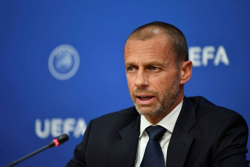 UEFA president Aleksander Ceferin during a press conference following the UEFA Executive Committee meeting at the UEFA headquarters UEFA Pool/Handout via REUTERS