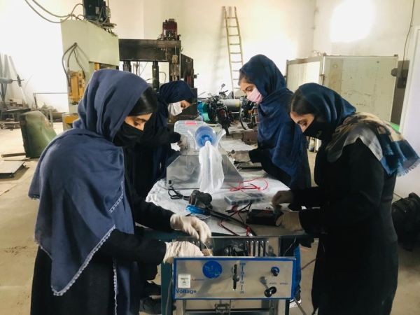 Afghan Girls Robotics Team works on a prototype ventilator in Herat, Afghanistan on May 25, 2020. (REUTERS/Digital Citizen Fund Photo)
