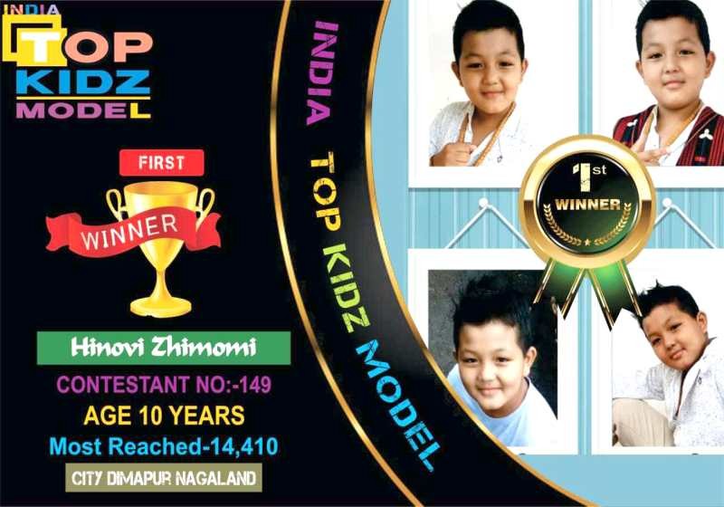 10-year old Hinovi Zhimomi from Nagaland won the India Top Kids Model Online Contest. The competition which was open for children across India was held from June 11 to 14. Hinovi secured first position in the ‘Most Reached Category' giving him a wild card entry to India Top Kids Model Season 1. Children from America and Denmark also participated in the contest.