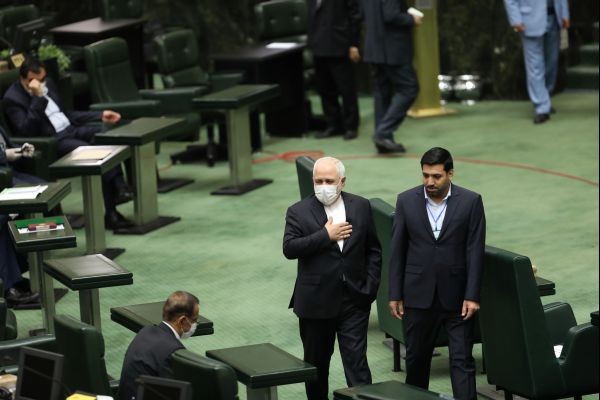 Iran's Foreign Minister Javad Zarif wears a protective face mask as he attends the opening ceremony of Iran's 11th parliament as the spread of the coronavirus disease (COVID-19) continues, in Tehran, Iran on May 27, 2020. (REUTERS Photo)