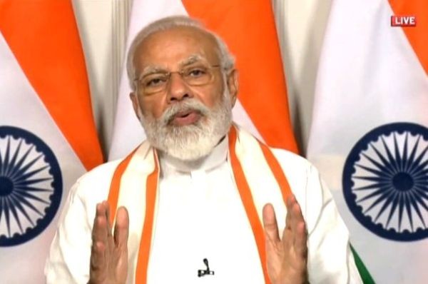 Prime Minister Narendra Modi addresses 125th year celebrations of CII via video conferencing, in New Delhi on June 2. (IANS/BJP Photo)