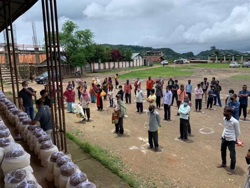 The Department of Food and Civil Supplies, Longleng distributed rice and chana free of cost to the stranded migrant workers/labourers from other states of India residing in Longleng town in the presence of the Deputy Commissioner, M Shayung Phom as economic measure under the Atma Nirbhar Bharat (ANB) on June 12 at local ground, Longleng.