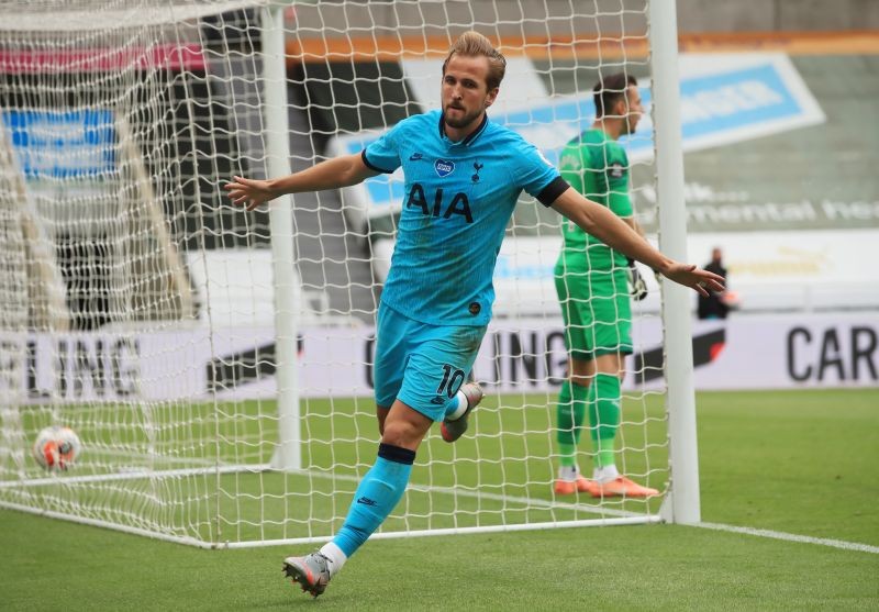 Tottenham Hotspur's Harry Kane celebrates scoring their second goal, as play resumes behind closed doors following the outbreak of the coronavirus disease (COVID-19) Pool via REUTERS/Owen Humphreys