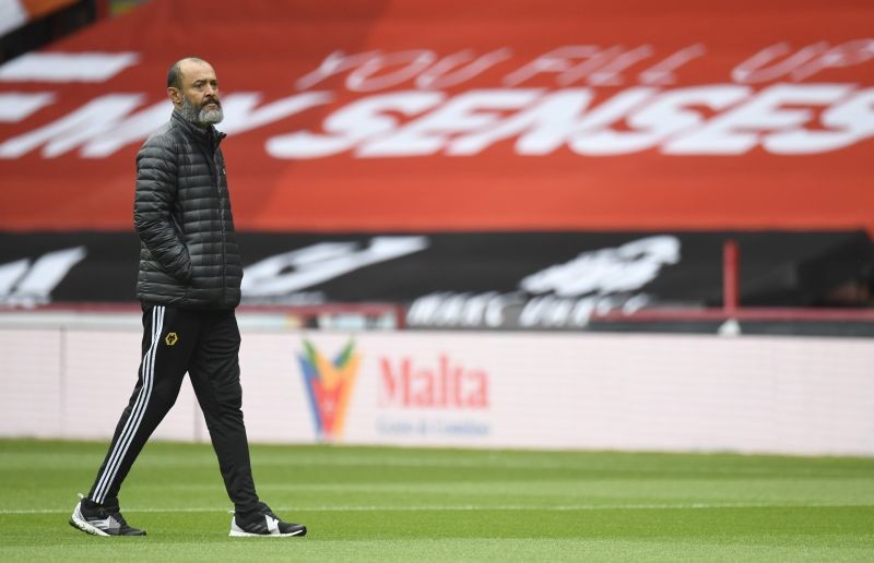 Wolverhampton Wanderers manager Nuno Espirito Santo on the pitch before the match, as play resumes behind closed doors following the outbreak of the coronavirus disease (COVID-19) Peter Powell/Pool via REUTERS/Files