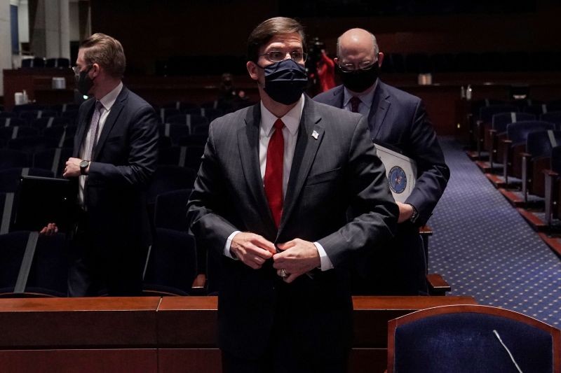 Secretary of Defense Mark Esper is seen after testifying at a House Armed Services Committee hearing on 'Department of Defense Authorities and Roles Related to Civilian Law Enforcement' in Washington, DC, US on July 9, 2020. (REUTERS File Photo)