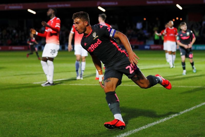 Soccer Football - Carabao Cup First Round - Salford City v Leeds United - The Peninsula Stadium, Salford, Britain - August 13, 2019 Leeds United's Gaetano Berardi celebrates scoring their second goal Action Images/Jason Cairnduff/Files