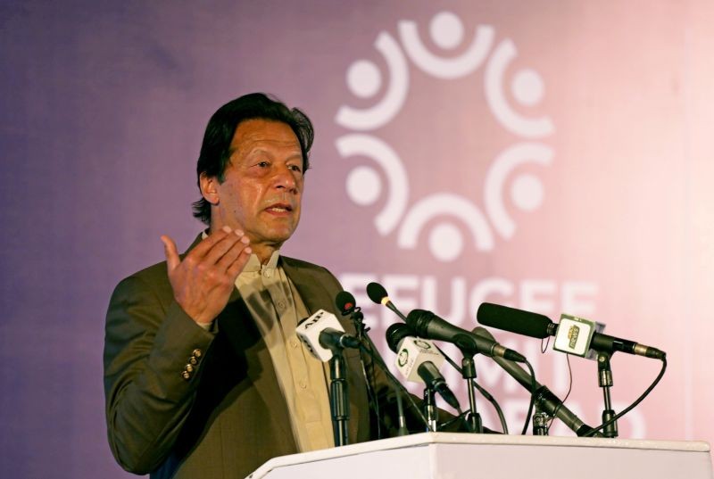 Pakistan's Prime Minister Imran Khan speaks during an international conference on the future of Afghan refugees living in Pakistan, organized by Pakistan and the UN Refugee Agency in Islamabad, Pakistan on February 17, 2020. (REUTERS File Photo)