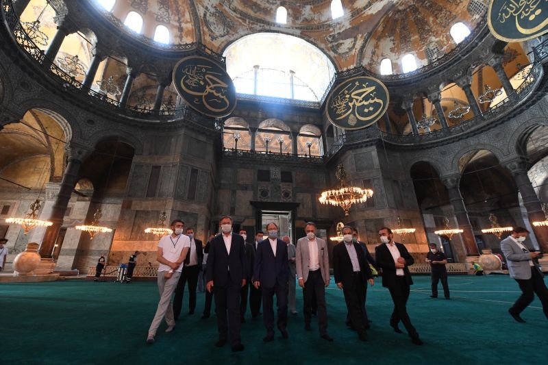 Head of Turkey's Religious Affairs Directorate Ali Erbas visits Hagia Sophia or Ayasofya-i Kebir Camii in Istanbul, Turkey on July 22, 2020. (REUTERS Photo)