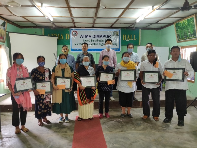 Awardees with DAO & PD (ATMA) and AMC members during the award distribution programme for ‘Best Farmer’ and ‘Best Organised Group’ at ATMA Training Hall on July 23. (Photo Courtesy: ATMA Dimapur)