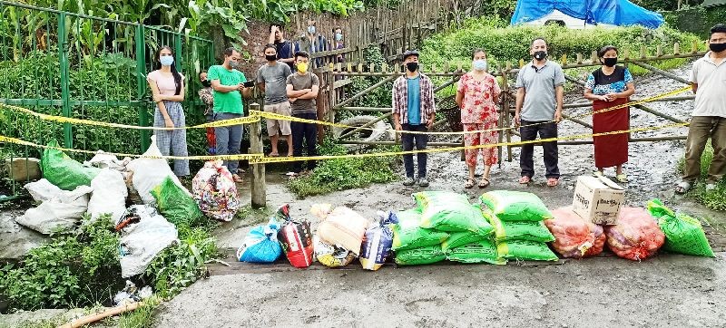 Kohima Liangmai Baptist Church (KLBC), D Block extended relief materials to 12 of its member families affected by the restrictions imposed at the containment zone at Keziekie Colony Ward No 3 under Kohima Municipal Council by the Nagaland Government for 28 days in regard to the detection  of COVID-19 Positive case. On July 16, the KLBC D Block Deacon's Board handed over rice, dal and potato. Joshua Newmai & Family also donated 12 litres of M Oil. (Photo Courtesy: KLBC, D Block)