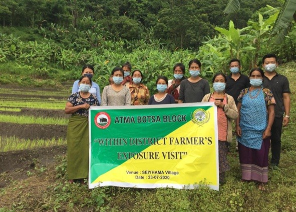 ATMA officials with farmers during the within district farmers exposure visit at Integrated Farm School (Seiyhama Village). (Photo Courtesy: ATMA Botsa Block) 