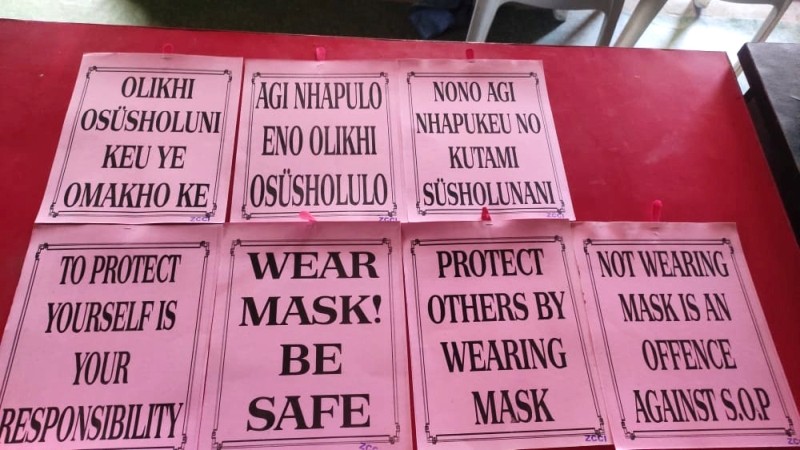 The Zunheboto Chambers of Commerce and Industries (ZCCI) conducted two-day poster campaign on July 21 and 22. The main objective of the campaign was to remind the public and business community on the safety protocols for COVID-19 by wearing masks and maintaining the SOPs at all times. The ZCCI distributed the slogan printed posters in Sumi language and English to all business establishments. The campaign was held in continuation to the mask awareness campaign. (Photo Courtesy: ZCCI)