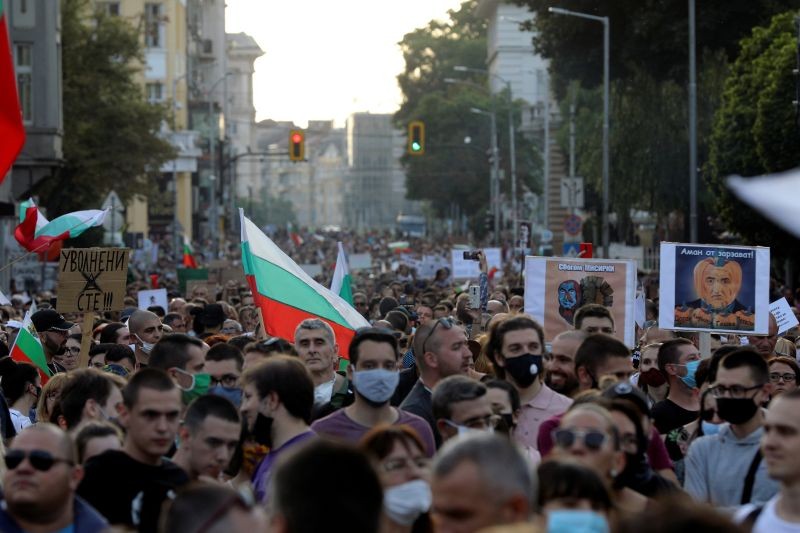 Demonstrators take part in an anti-government protest, in Sofia, Bulgaria on July 15, 2020. (REUTERS Photo)