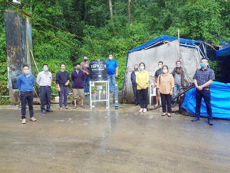 Kohima Science College (KSC) donated contactless hand washing basin and contactless hand sanitizer at Jotsoma village gate and waiting shed on July 24. (Photo Courtesy: KSC)