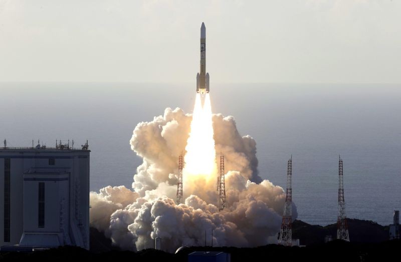 An H-2A rocket carrying the Hope Probe, developed by the Mohammed Bin Rashid Space Centre (MBRSC) in the United Arab Emirates (UAE) for the Mars explore, lifts off from the launching pad at Tanegashima Space Center on the southwestern island of Tanegashima, Japan, in this photo taken by Kyodo on July 20. (REUTERS Photo)