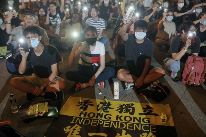 Supporters of Hong Kong anti-government movement gather at Liberty Square, to mark the one-year anniversary of the start of the protests in Hong Kong, in Taipei, Taiwan on June 13, 2020. (REUTERS File Photo)