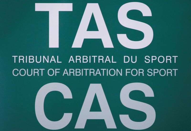 FILE PHOTO: The logo of the Court of Arbitration for Sport (CAS) is seen ahead of Chinese swimmer Sun Yang's public hearing for the appeal filed by the World Anti-Doping Agency (WADA) against him and the Federation Internationale de Natation (FINA), at the Conference Centre of the Fairmont Le Montreux Palace, in Montreux, Switzerland November 15, 2019. REUTERS/Denis Balibouse/File Photo