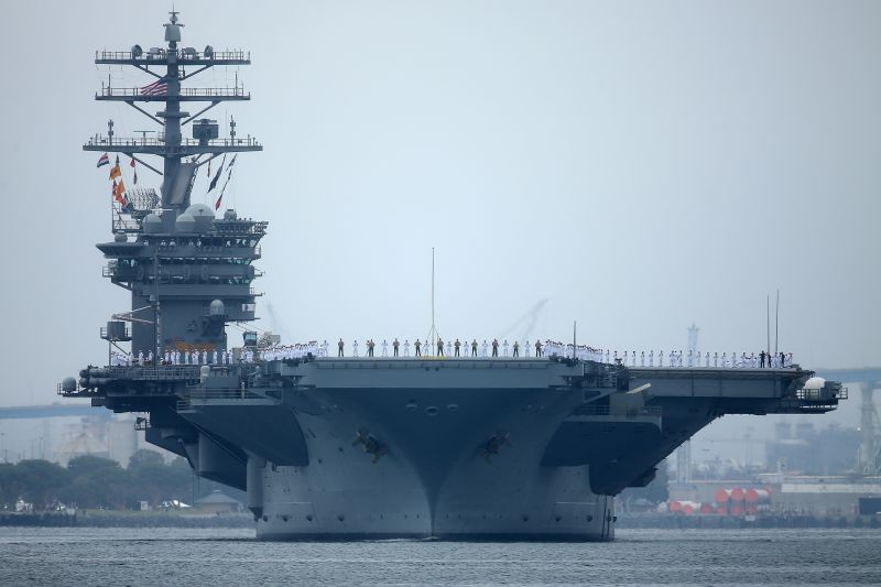 Sailors man the rails as aircraft carrier USS Nimitz with Carrier Strike Group 11, and some 7,500 sailors and airmen depart for a 6 month deployment in the Western Pacific from San Diego, California, US on June 5, 2017. (REUTERS File Photo)