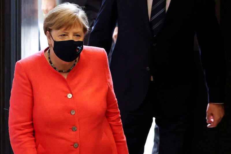 German Chancellor Angela Merkel wearing a face mask arrives to attend a session at the upper house of the German parliament Bundesrat, following the outbreak of the coronavirus disease (COVID-19), in Berlin, Germany on July 3. (REUTERS Photo)