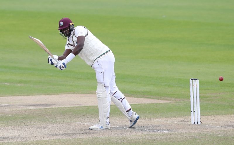 West Indies' Jason Holder in action, as play resumes behind closed doors following the outbreak of the coronavirus disease (COVID-19) Martin Rickett/Pool via REUTERS