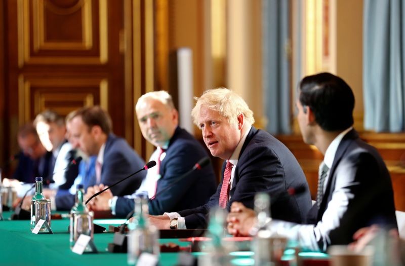 Britain's Prime Minister Boris Johnson speaks during a face-to-face meeting of his cabinet team of ministers, the first since mid-March because of the coronavirus disease (COVID-19) pandemic, at Downing Street in London, Britain on July 21, 2020. (REUTERS Photo)