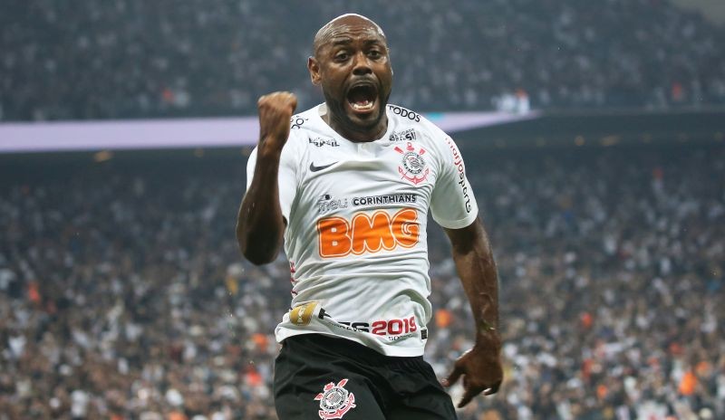 Corinthians' Vagner Love celebrates scoring their second goal REUTERS/Nacho Doce/File Photo