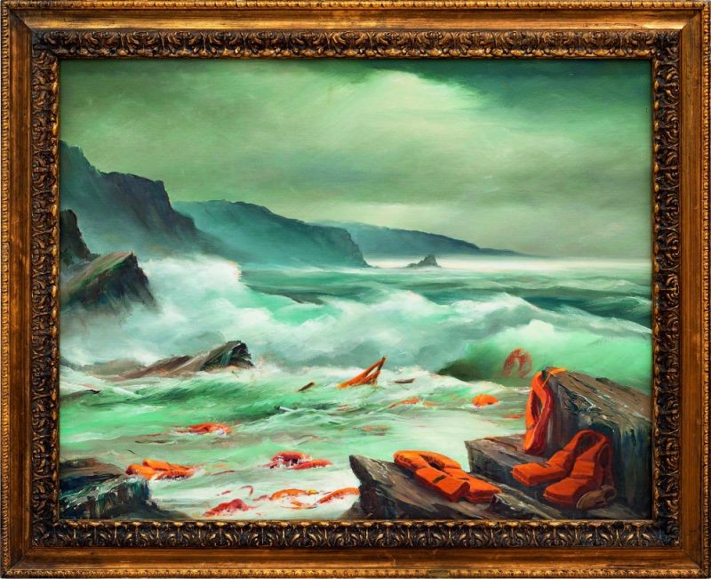 One panel from Mediterranean Sea View 2017 (Sotheby’s/PA)