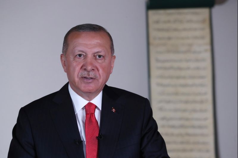 Turkish President Tayyip Erdogan delivers a televised address to the nation in Ankara, Turkey on July 10, 2020. (REUTERS File Photo)