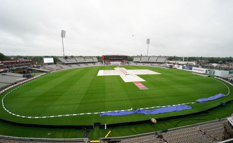 General view of rain covers before the start of play, as play resumes behind closed doors following the outbreak of the coronavirus disease (COVID-19) Jon Super/Pool via REUTERS