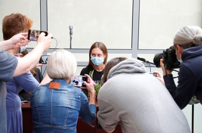 Russian journalist Svetlana Prokopyeva charged with publicly justifying terrorism attends a court hearing in Pskov, Russia on July 6. (REUTERS Photo)